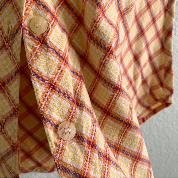 VINTAGE NAF NAF y2k retro short sleeve blouse button up top plaid Small pocket - Picture 4 of 9